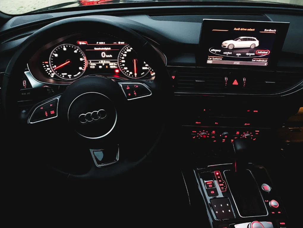 car controls, lights, buttons, dashboard, monitor